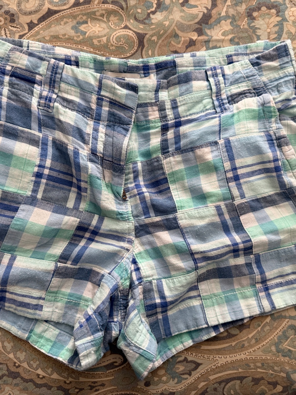 Vineyard Vines Plaid Flat Front Shorts - Blue & Mint